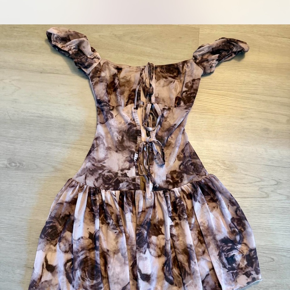 Brown Tie-Dye Off-Shoulder Dress